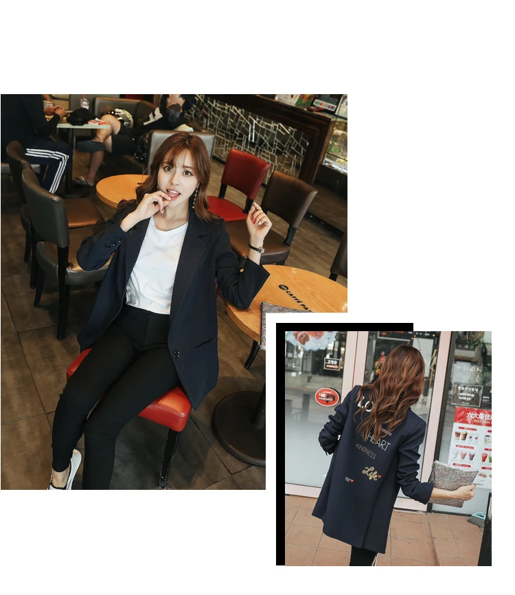 Весенне-осенний Новый корейский Блейзер Женский длинный отрезок высокого класса вышивка маленький костюм куртка свободные тонкие