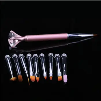 

Nail Brush Set Pink Multi-function Changeable Pen Rose Gold Pull Color Painting Flower Crystal Phototherapy Pen
