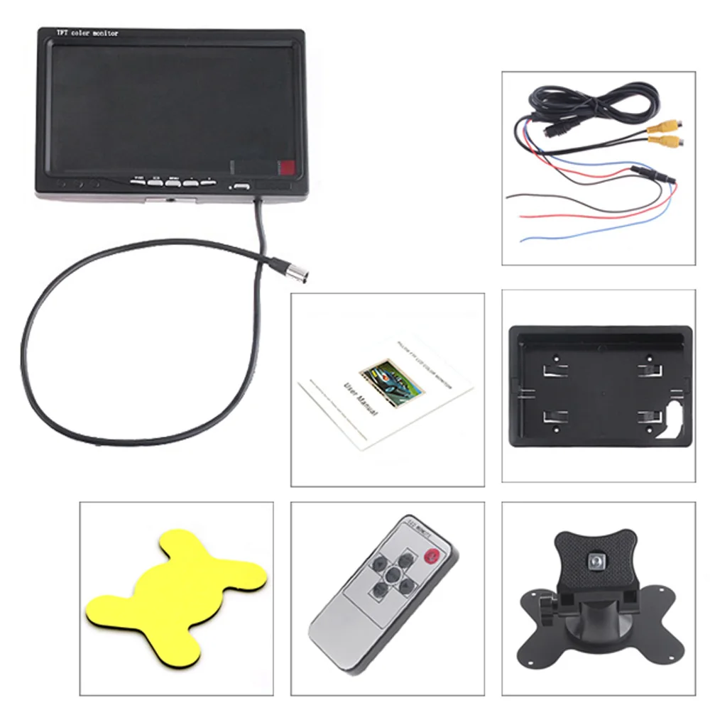 7 Inch TFT LCD Headrest Car Rear View Monitor+ 135 Degrees Night Vision License Plate Camera+ Wireless Transmitter Receiver