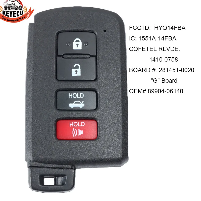 KEYECU OEM умный ключ для Toyota Corolla Camry Avalon FCCID: HYQ14FBA, P/N: 89904-06140-0020G плата