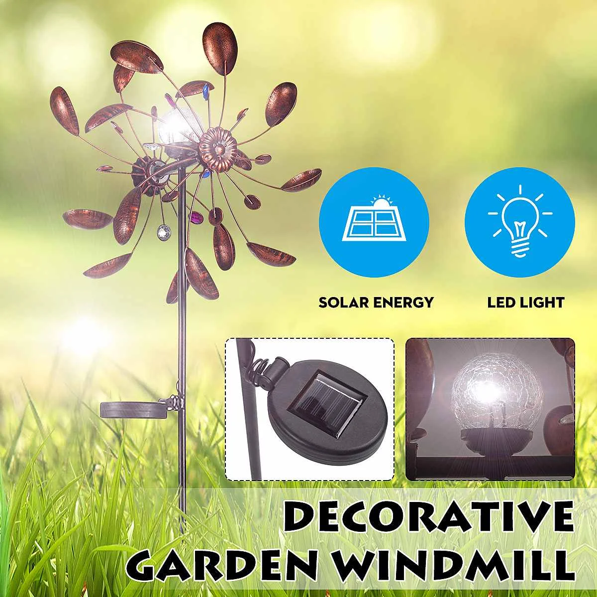 

NEW 8"x14"x51" Antique Solar LED Lighting Windmill Light up Yard Art and Add a Touch of Ambience to Patio, Lawn or Garden