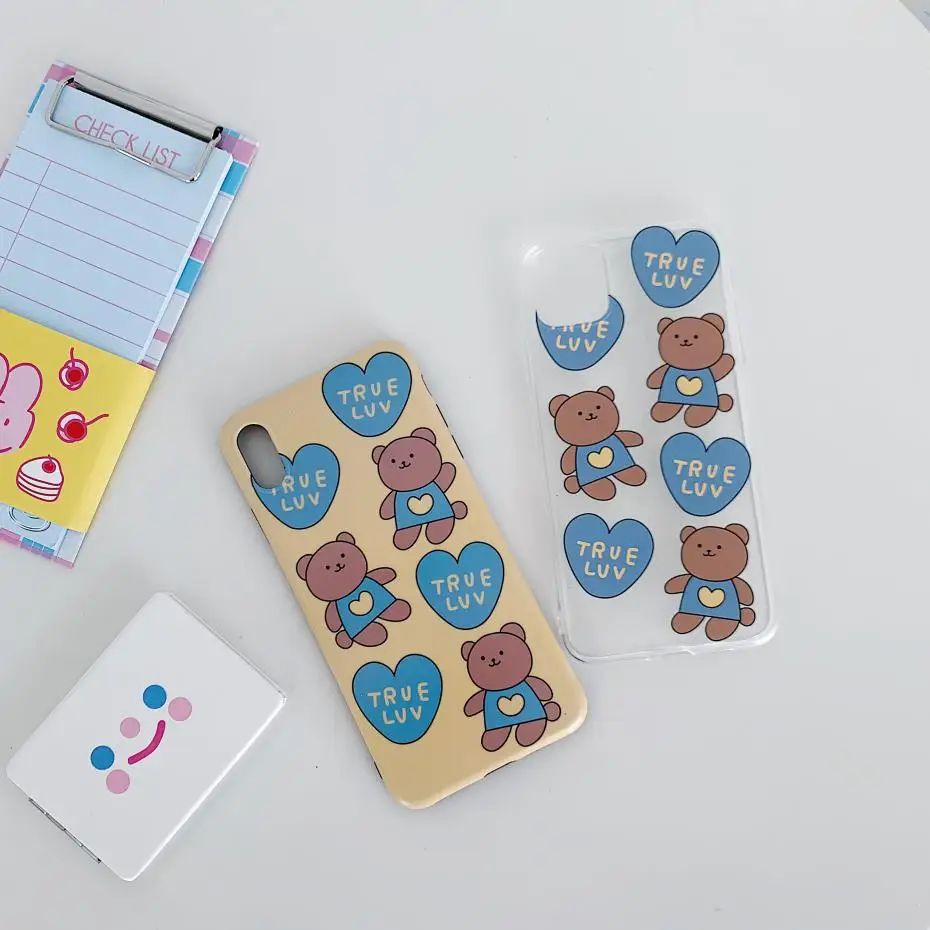 

Cute Cartoon Clear Bear Couples Phone Cover Case For Iphone X 11 pro Xs Max Xr 10 8 7 Plus Luxury Soft silicone Coque Fundas