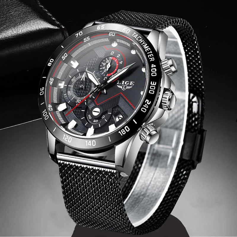 2020 New Fashion Unique Design LIGE Watch Men Top Luxury Brand Chronograph Men's Stainless Steel Business Clock Men Wrist Watch