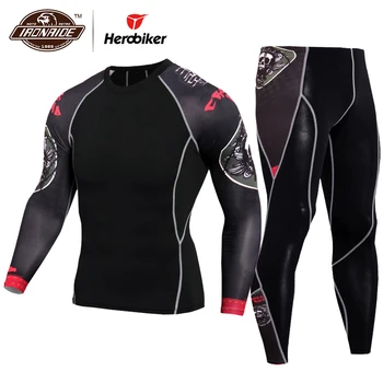 

HEROBIKER Motorcycle Jacket Men Summer Sport Running Set Quick Dry Base Layer Suit Tight Long Sleeve T-Shirt + Pants