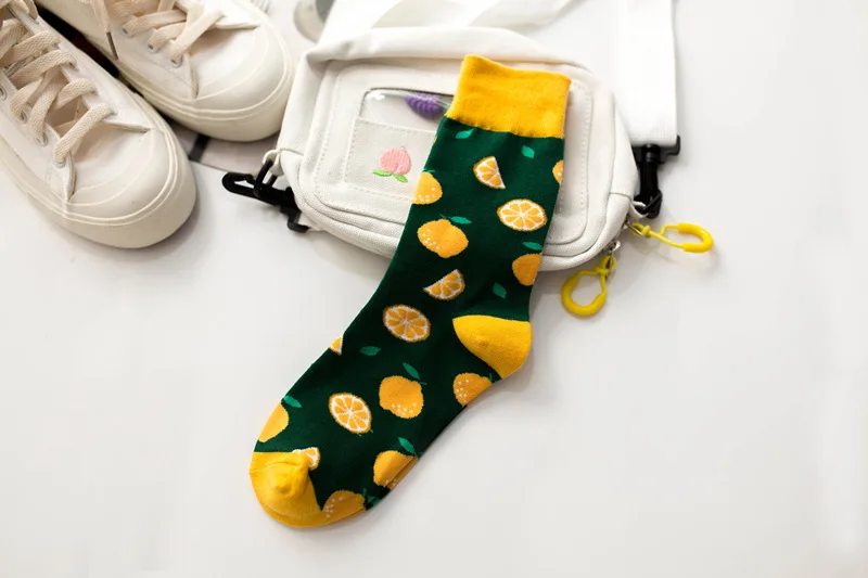 Cute Cartoon Fruit Print Watermelon cantaloupe shrimp Girls Kawaii Socks meias Korean Harajuku Embroidery Pile Heap Funny Socks - Цвет: 2