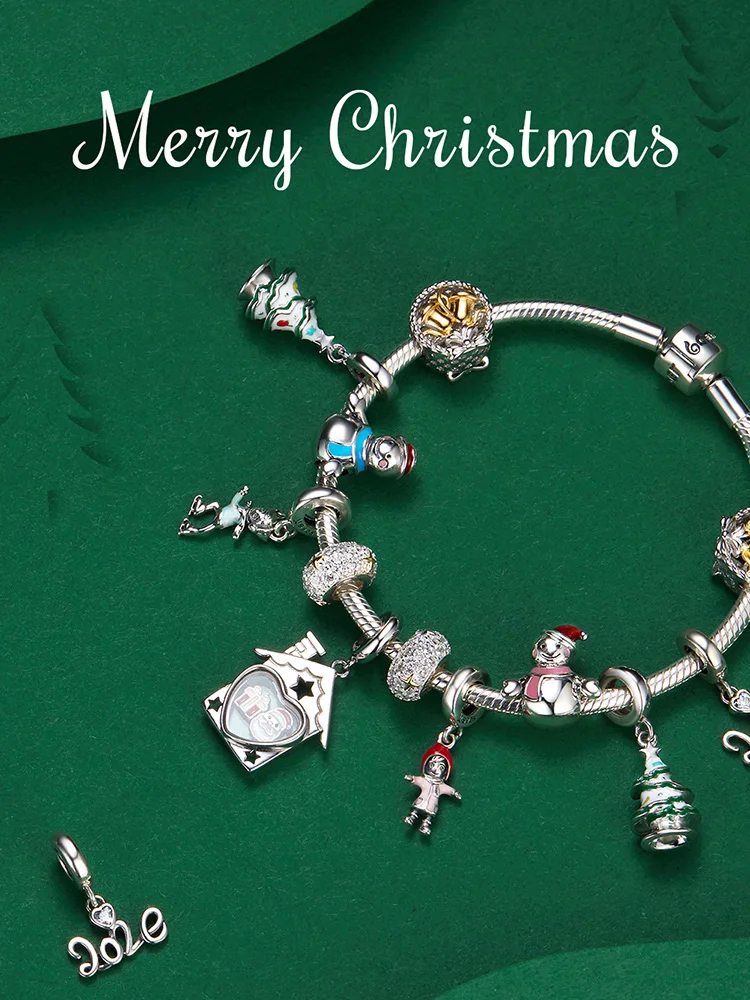 Рождественский подарок, бисаер, 925 пробы, серебро, Рождественская елка, бусины, талисманы, подходят для женщин, браслеты, серебро 925, ювелирные изделия ECC1356