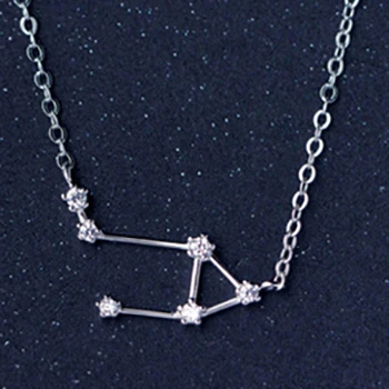 New Design 12 Constellations 925 Sterling Silver Fashion Zircon Women's Necklaces Gorgeous Jewelry Clavicular Chain - Цвет камня: Libra