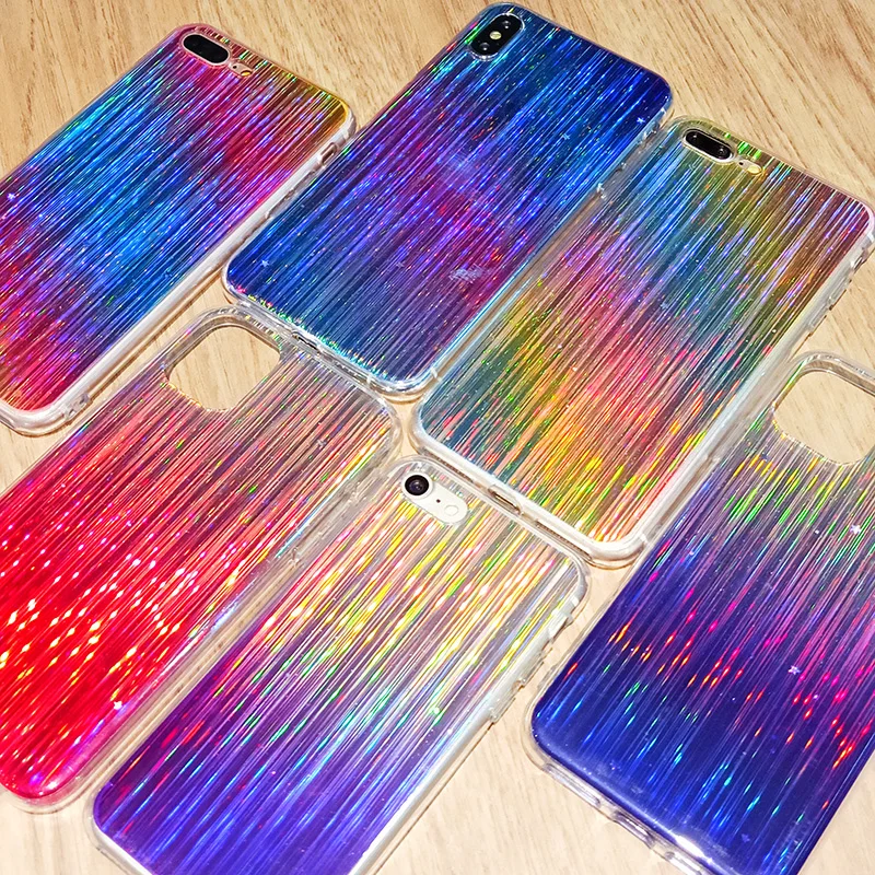 Цветной лазерный чехол с градиентной линией для iPhone 11 Pro X XS Max XR Жесткий Чехол