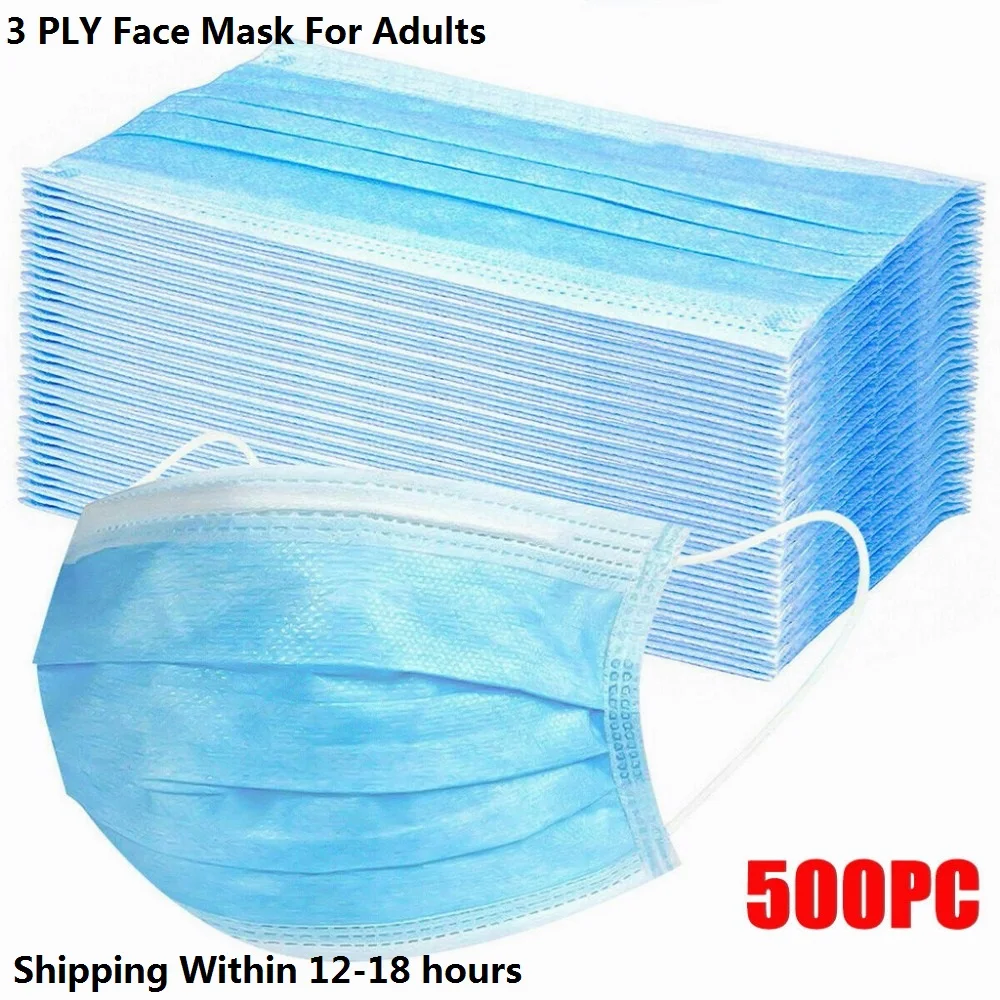 Masque chirurgical médical jetable à 3 plis, avec boucles auriculaires, filtre facial, 5/500 pièces