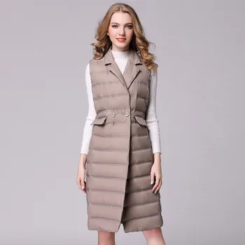 

Nuevo chaleco largo para mujer, chaleco de plumón de pato blanco, chaleco ultraligero, chaqueta de invierno sin mangas, chaleco