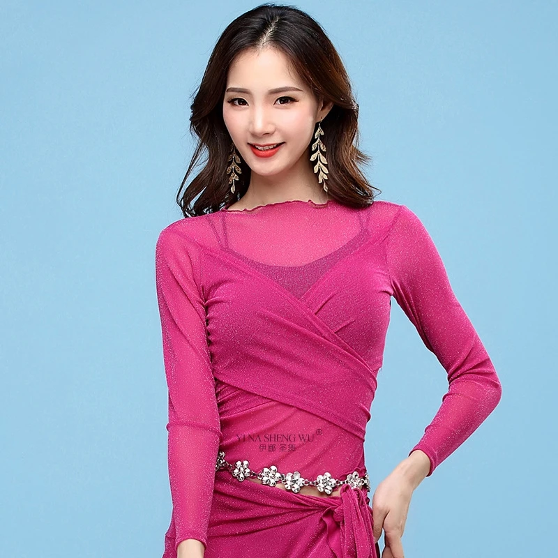 1182-Fuscia-Top Женские танцевальные костюмы для танца живота, тренировочная одежда, сексуальные модальные Раздельные Костюмы с длинной юбкой, женская танцевальная юбка с принтом, Новинка - Цвет: 1182-Fuscia-Top