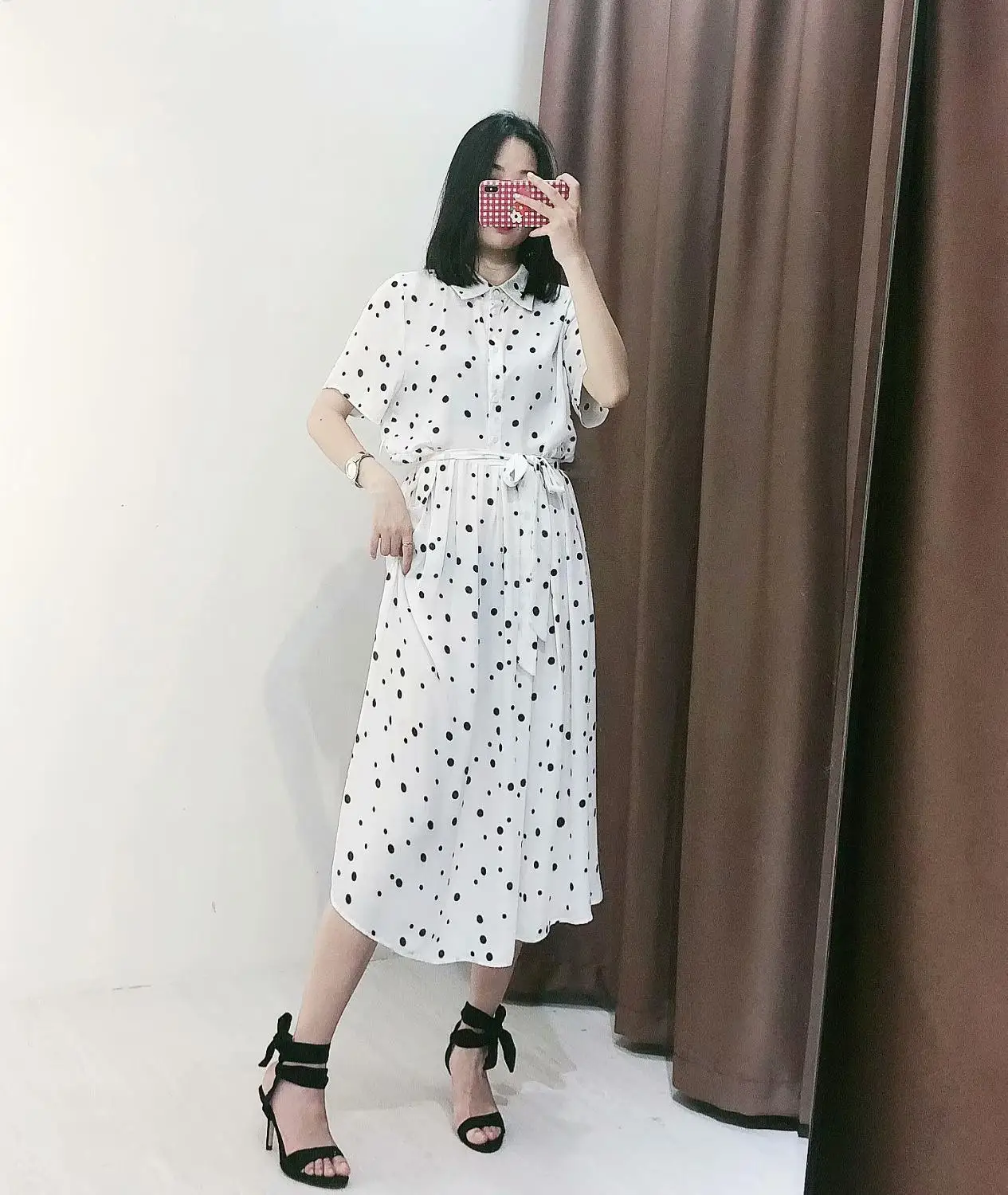 Женское винтажное платье в горошек с отложным воротником и принтом миди vestidos шикарное Элегантное повседневное кимоно с завязками и бантом плиссированные платья DS2686