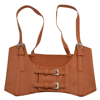 

PU Corset Vest Chest Waistcoat Magic Sticker Vintage Elastic Harness Wide Cincher Adult Suspenders Buckle Women Belt Solid