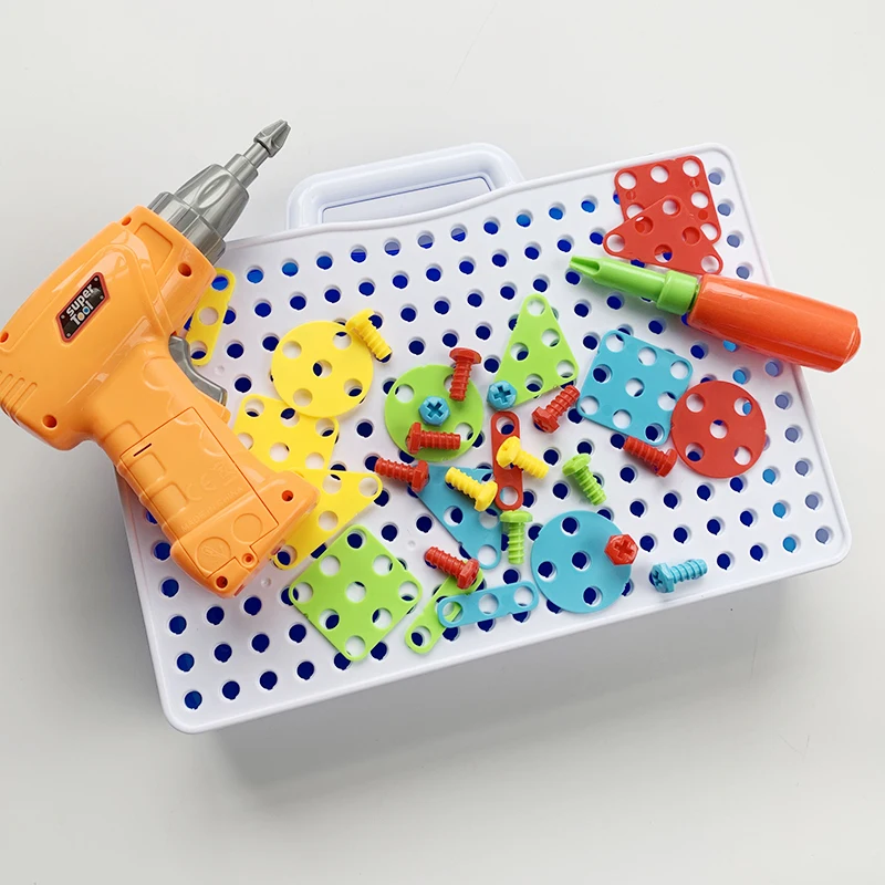 Children Electric Nut Assembly Toy Set Fight Inserted Screw Driver Disassembly Electric Drill Tool Table Baby Jigsaw Puzzle