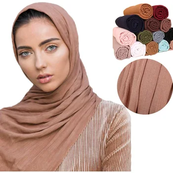 

Arabian Women's Solid Color Pleated Hijab Malay Hijab Breathable Headscarf Abaya Muslim Hoofddoek Moslima Long Scarf 180*95cm
