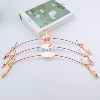 

100pcs Rose Gold Metal Clothes Hanger with Clothespins Clips Bra Underwear Lingerie Panties Drying Rack Hanger