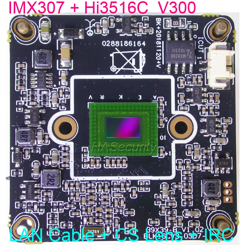 

H.265 2MP , 3MP 1/2.8" SONY STARVIS IMX307 CMOS sensor + Hi3516C V300 CCTV IP camera PCB board module +LAN cable +IRC +CS Lens