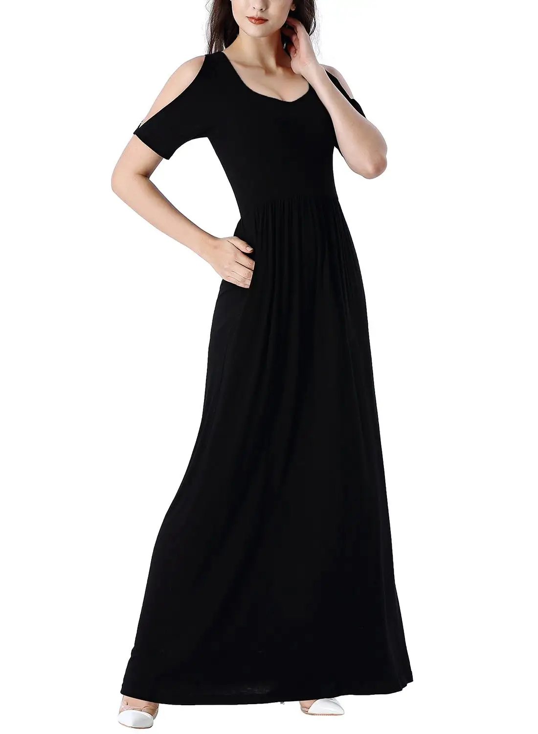 Женские длинные платья Vfemage, летнее платье с открытыми плечами, свободного покроя, в пляжном стиле, на вечеринку, трапециевидное платье с карманами, 2952 - Цвет: Black
