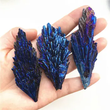 

1Piece Blue Titanium Plated Black Tourmaline Aura Quartz Crystal Peacock Tail Shape Mineral Specimen Decoration Crafts