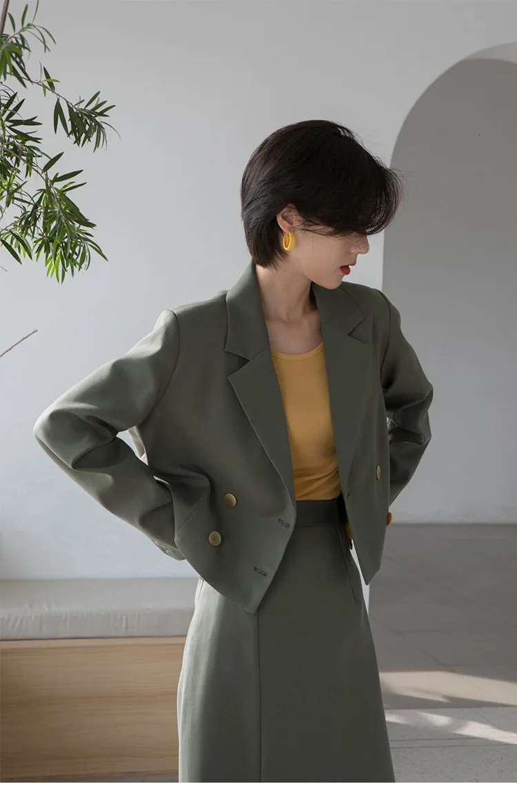 TVVOVVIN Autumn Concise Hong Kong Flavor Solid Color Both Row Buckle Long Sleeve Short Fund Small Suit Woman ZX188