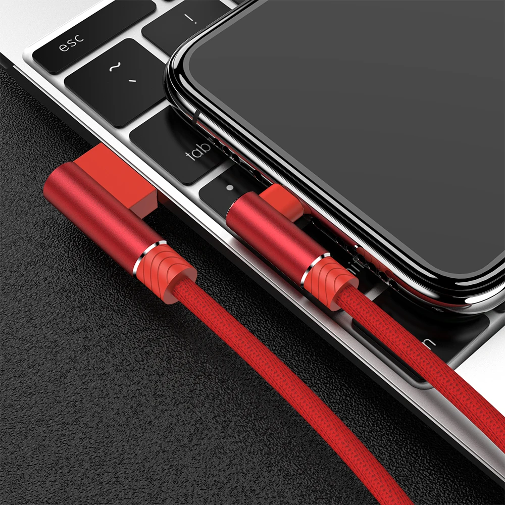 USB кабель для iPhone зарядное устройство 90 градусов провод для быстрой зарядки для iPhone 7 8 6 s 6s Plus X XR Xs 11 Pro Max iPad Origin 3 м провод для передачи данных - Цвет: Красный