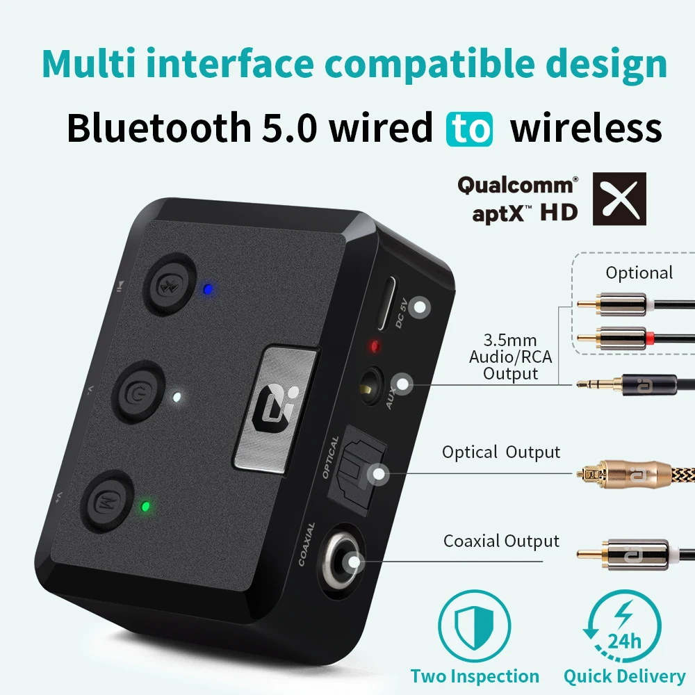 

MR235Pro Wireless Bluetooth 5.0 Audio Receiver APTX Optical,Coaxial & 3.5mm Aux Music Audio Adapter for Home Stereo Speakers