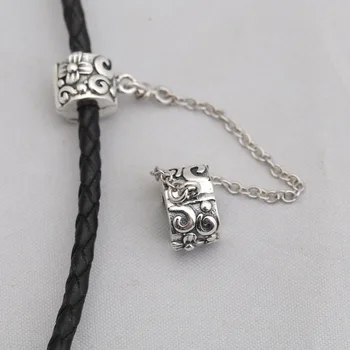 

Authentic S925 Bead Charm Cute Stripe Clip Lock Safety Chain Bead fit Lady Bracelet Bangle DIY Jewelry