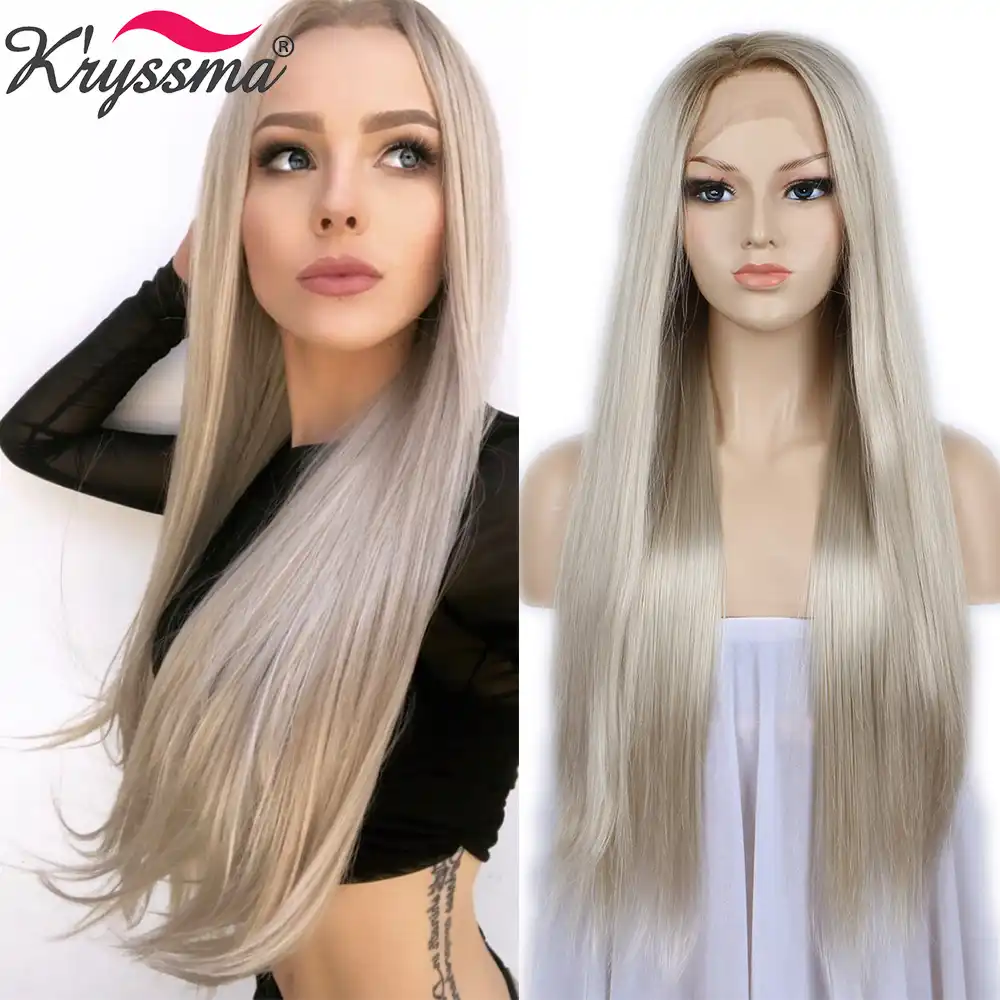 Blonde Wig Ombre Synthetic Lace Front Wigs For Women Brown Roots