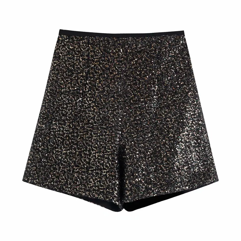 Винтажные сексуальные женские шорты с аппликацией из блесток, модные вечерние женские шорты с боковой молнией, шикарные Панталоны - Цвет: as picture