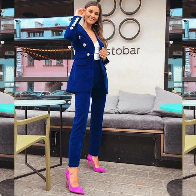 Summer Royal Blue Suits for Women Blazer+Pants for Work Pantsuit for Wedding  Party Business Custom Made - AliExpress