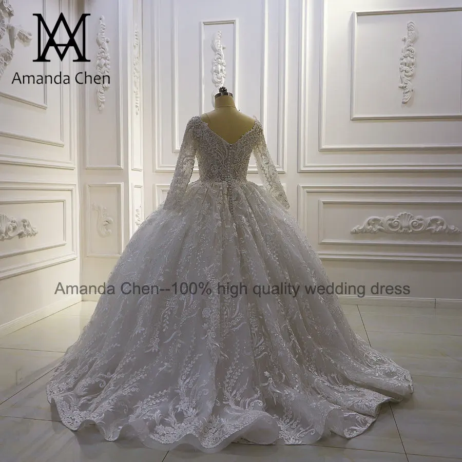Brautkleid с длинным рукавом v-образным вырезом прозрачные кружева свадебное платье