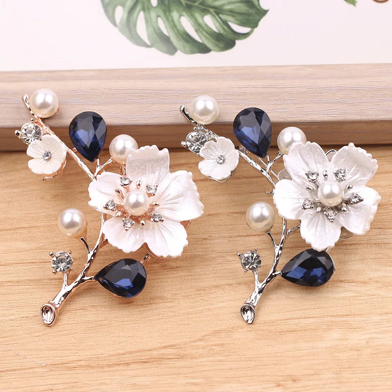 

1Pcs Silver Rose Gold Colors Plum Pearl Rhinestone Brooch Pin High Grade Dancing And Party For Women Gift