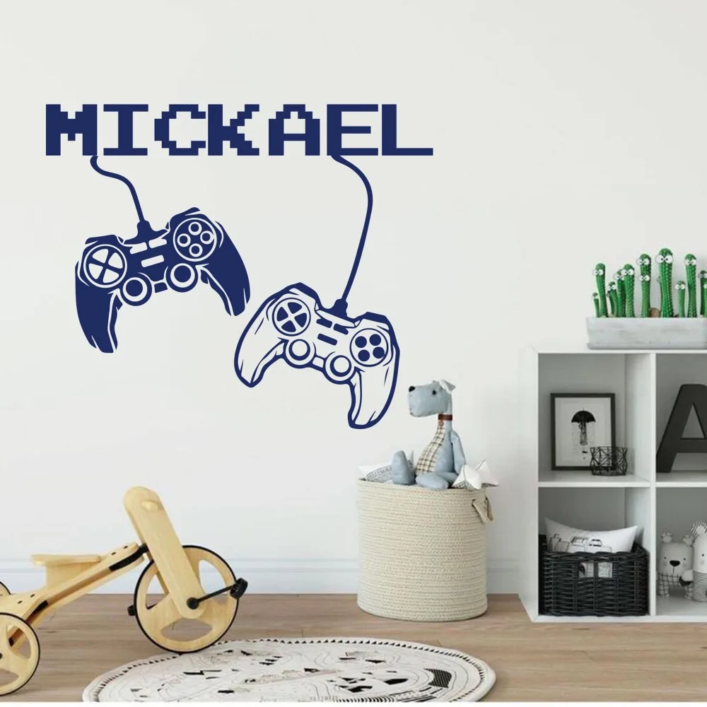 Large Custom Name Game Control Gamepad Wall Sticker Kids Room Playroom Personalized Name Gamer joystick video game Wall Decal (1)