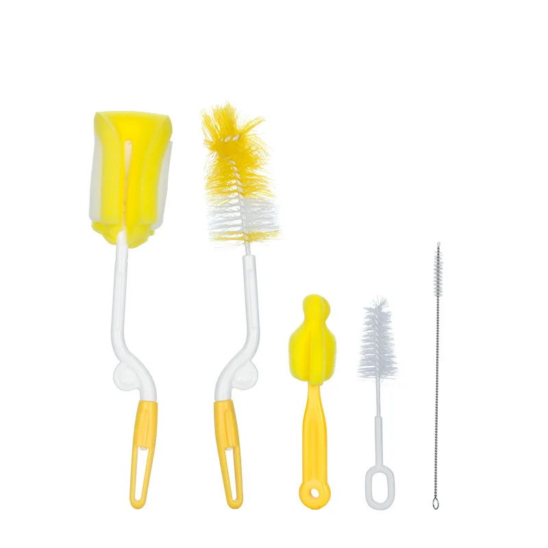 5 Baby Bottle Brushes Sponge Plastic Glass Milk Water Cup Cleaning Brush 360-degree Rotating Head Pacifier Brushes Tube Cleaner