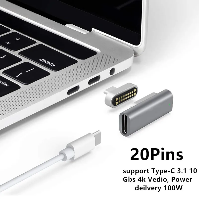 Tanie Magnetyczny Adapter USB C 20 pinów złącze typu C, wsparcie PD 100W szybkie ładowanie, 10Gbp s transferu danych kompatybilna z MacBook Pro