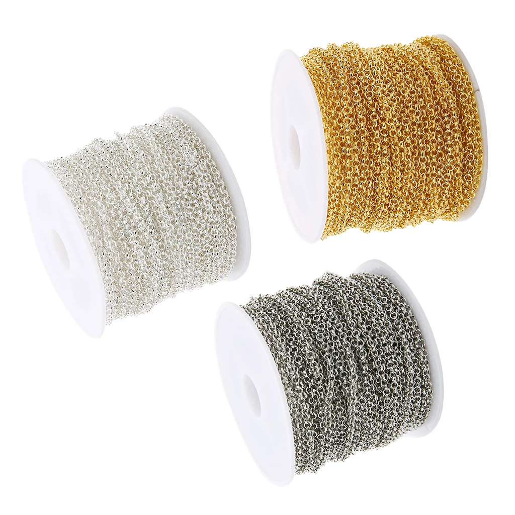 90 Feet silver colorwhite Gold silver color 2mm Cable O Chain Spool Bulk for Craft DIY Jewelry Making Necklace Bracelet Extender Chain Roll