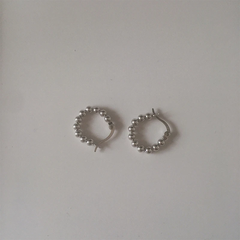 silver GHIDBK изысканные 925 пробы серебряные бисерные серьги-кольца массивные маленькие бусины серебряные серьги серьга в стиле «минимализм» ювелирные изделия ручной работы - Окраска металла: silver