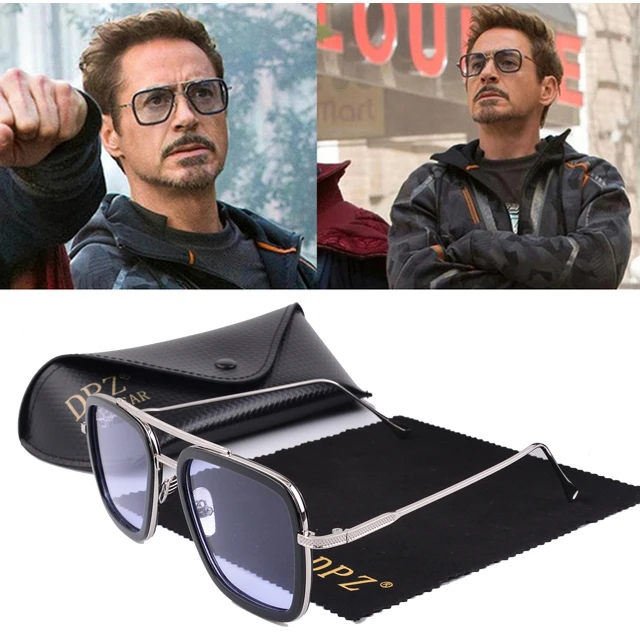 DPZ модные Мстители Tony Stark Flight 006 стильные мужские солнцезащитные очки квадратный авиационный фирменный дизайн солнцезащитные очки Oculos De Sol UV400 - Цвет линз: C13 sillver frame