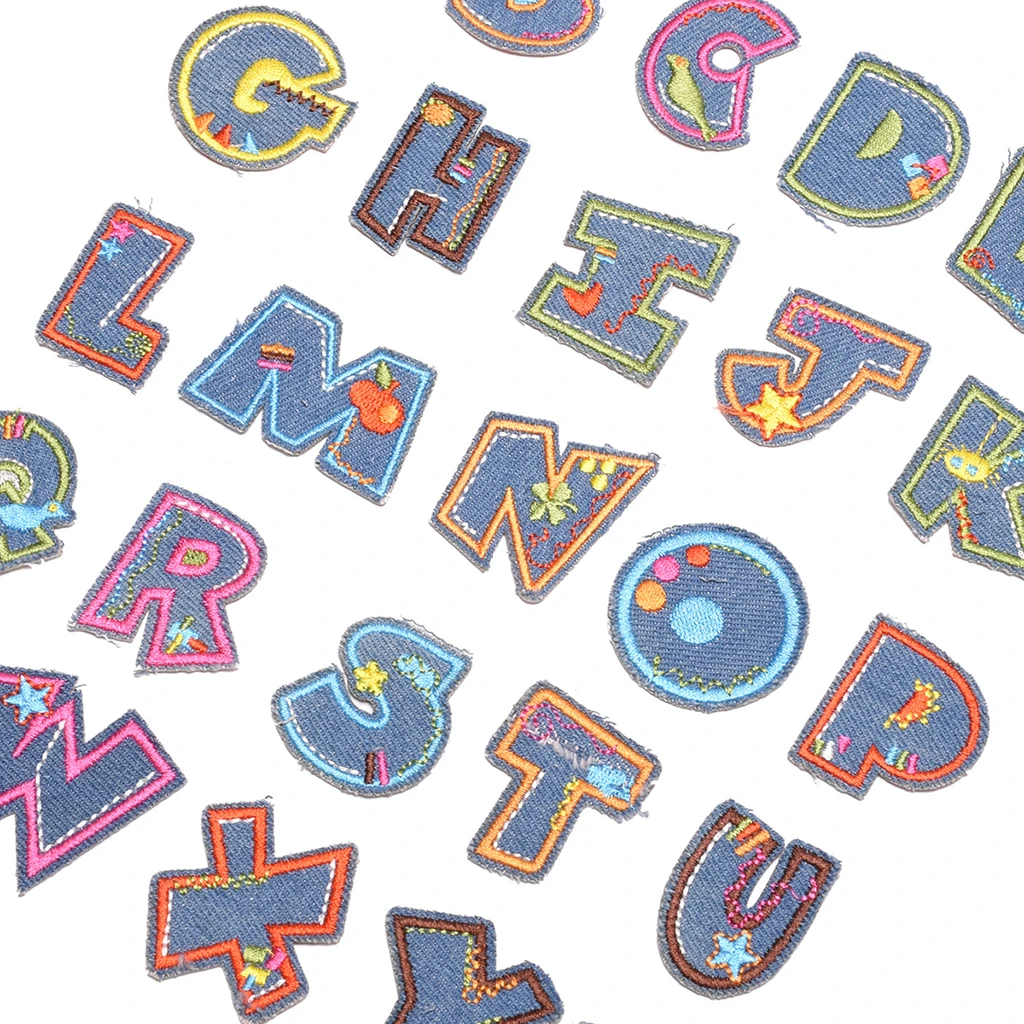 Letter Iron On Patches Sew On Appliques Embroidered Patch A-Z Letter Badge Decor