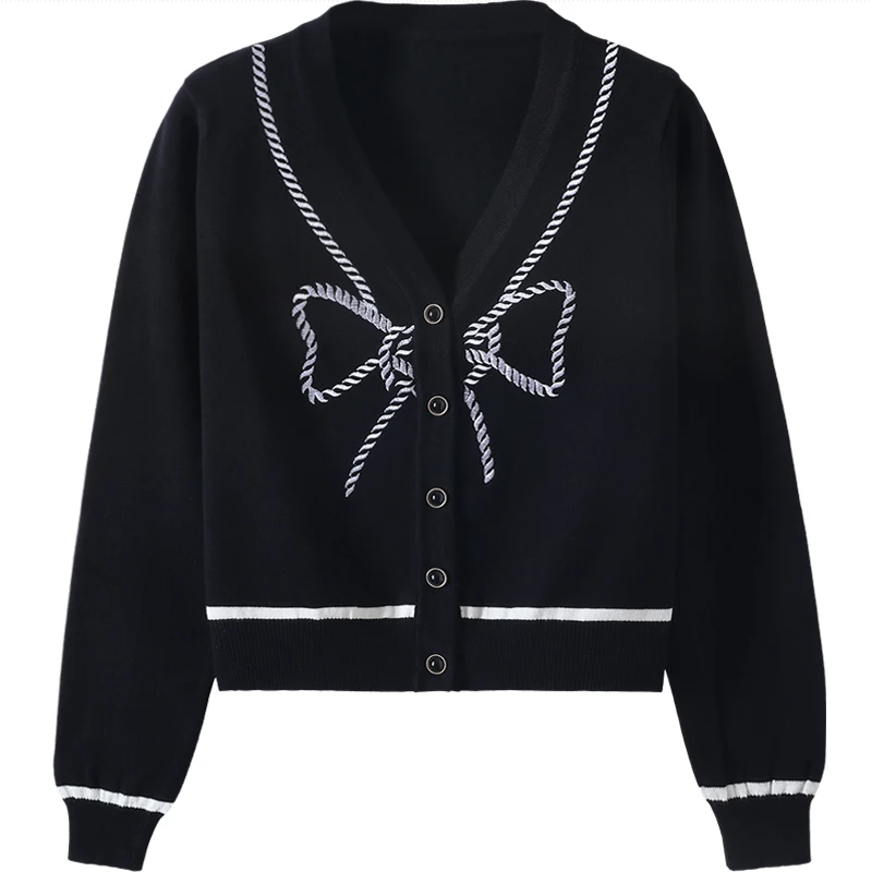 

Autumn and winter women's V-neck bowknot sweater long sleeve temperament slim fashion sweater women's 2020 new