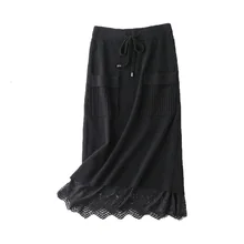 ^^Best Offers Fall Winter Women Ribbed Knit Midi Skirt with lace Wool Blend High Waisted Knitted Skirt in Black Beige Blue ^^Best Offers Fall Winter Women Ribbed Knit Midi Skirt with lace Wool Blend High Waisted Knitted Skirt in Black Beige Blue