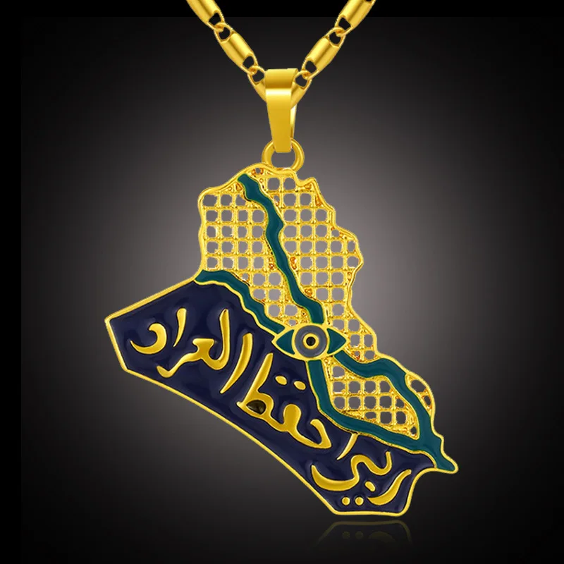 

Map of Iraq Blue Eye Necklace Hip Hop Pendant Sweater Chain Birthday Gift Valentine's Day Gift Fashion Jewelry