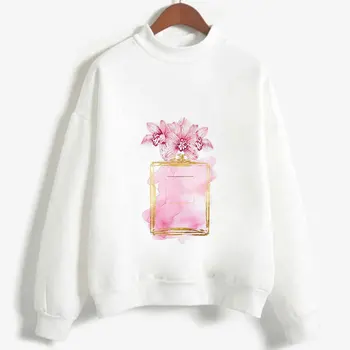

New Hoodies Sweatshirt Autumn Winter Flower Perfume Long-Sleeved Fleece KPOP Vogue Harajuku Funny Cartoon Print Pullovers Women