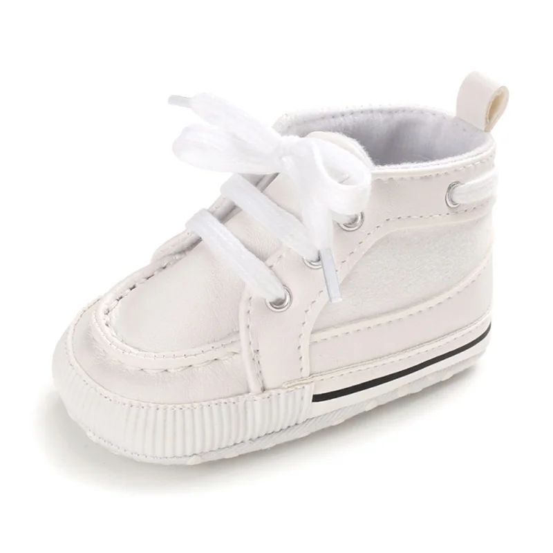 Белый Autumn Fashion Baby Boys Patchwork Design Anti-Slip Sneakers Toddler Soft Soled PU Shoes - Цвет: Белый