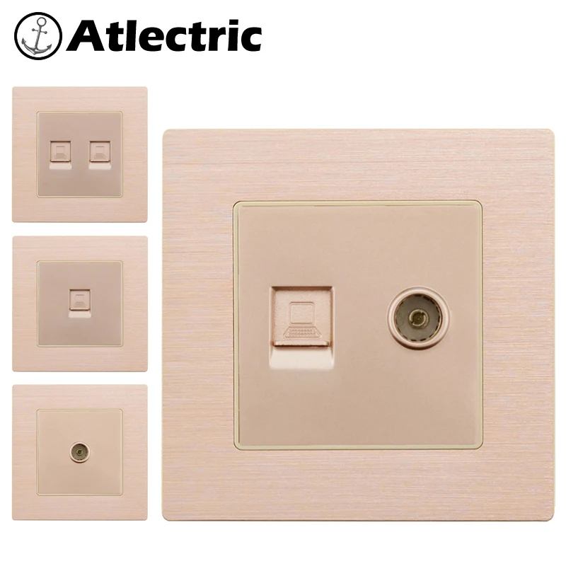 Atlectric Rj45 гнездо ТВ розетка ТВ компьютер Коаксиальная муфта интернет алюминиевая панель настенная розетка штекер 86 мм* 86 мм,розетки,socket