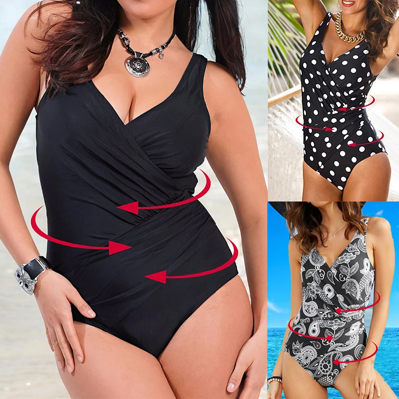 Купальник женский в горошек с эффектом пуш-ап 5XL размера плюс |