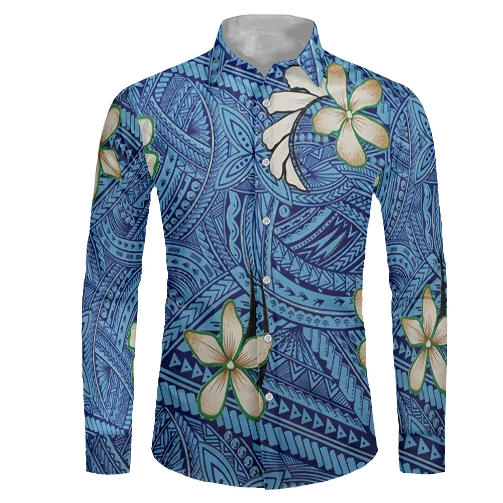 Cool Mens Long Sleeve Shirt Personality Street Apparel Polynesian Tradition Tribal Design Mens Slim Long Sleeve Shirt