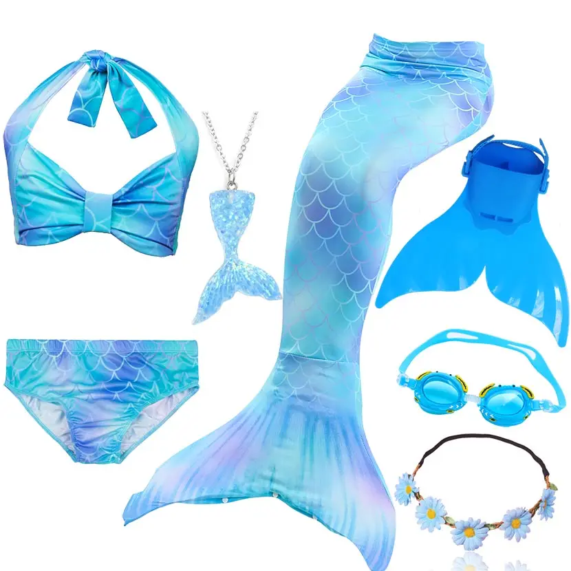 Package 1 Kids Swimming Mermaid Tail Bikini Set can add with Monofin Flipper Ariel Costumes Cosplay Swimsuit Bathing Suit for Girls - Цвет: Package 1