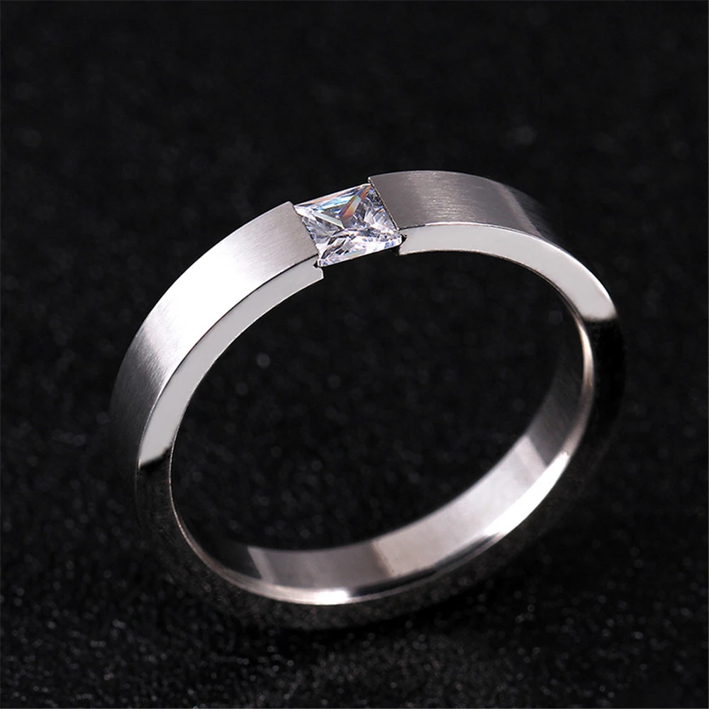 JZ-426 4mm width frosted surface inlaid with square zircon stainless steel ring fadeless For women JZ-426 finger rings fashion rings zircon rings fashion ring crystal rings stainless steel rings