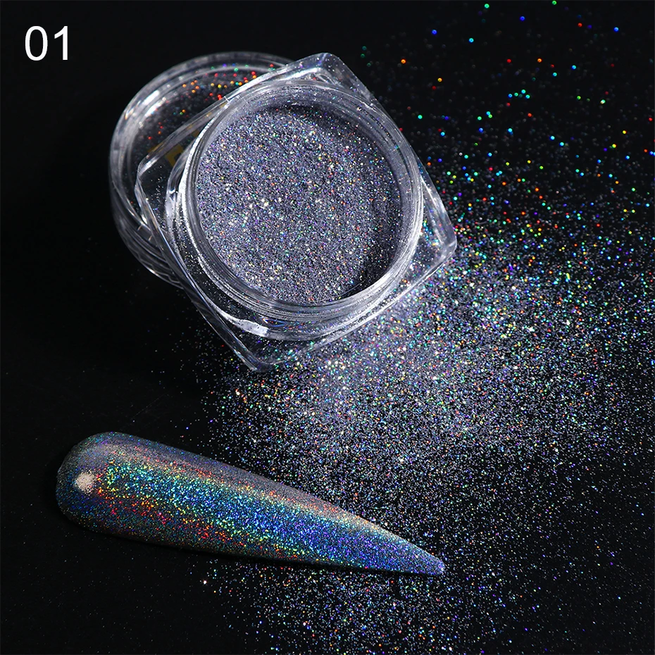 Holographic Nail Glitter Powder Laser Dipping Sequins Pigment Nail Art Gradient Mirror Chrome Dust Shining Polish Flakes BE1028-2 (5)